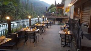 patio dining with river view