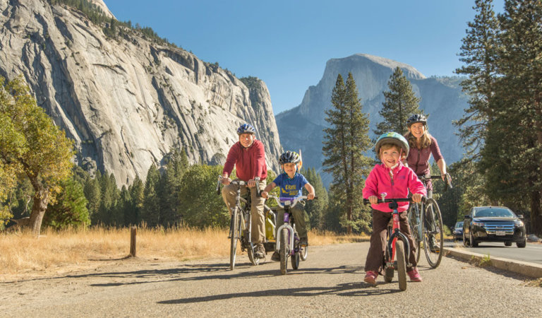 family biking in Yosemite Valley