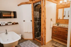 bathroom with shower and tub